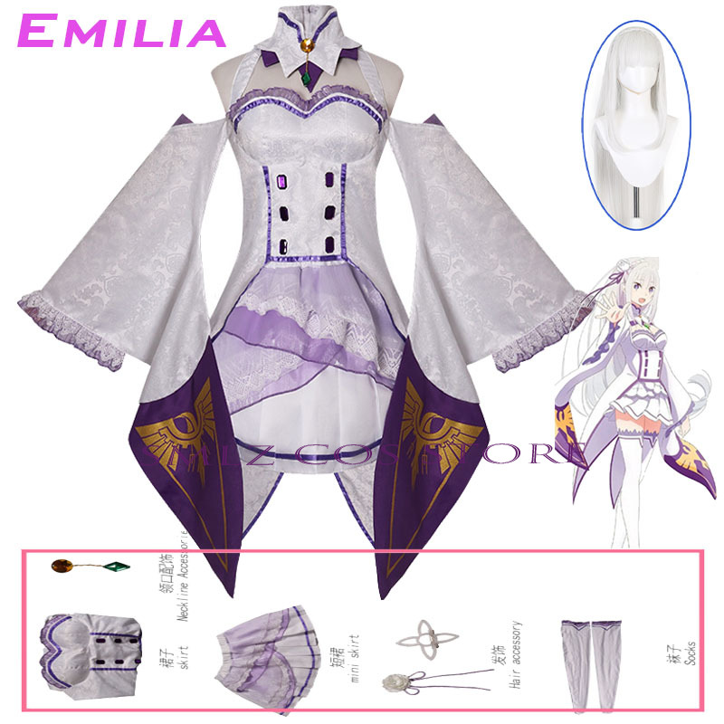 Anime Cosplay Mujer - Emilia Cosplay Anime Re:Zero Kara Hajimeru